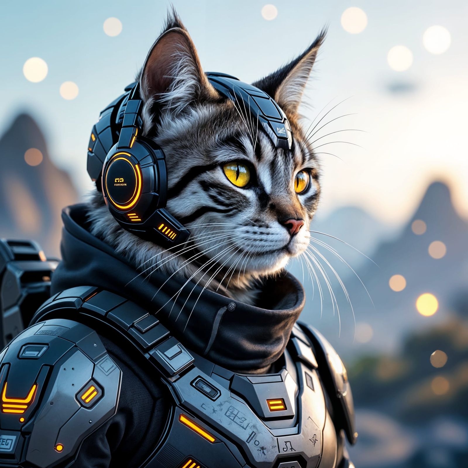 Cybernetic Cat in Futuristic Armor, Digital Art
