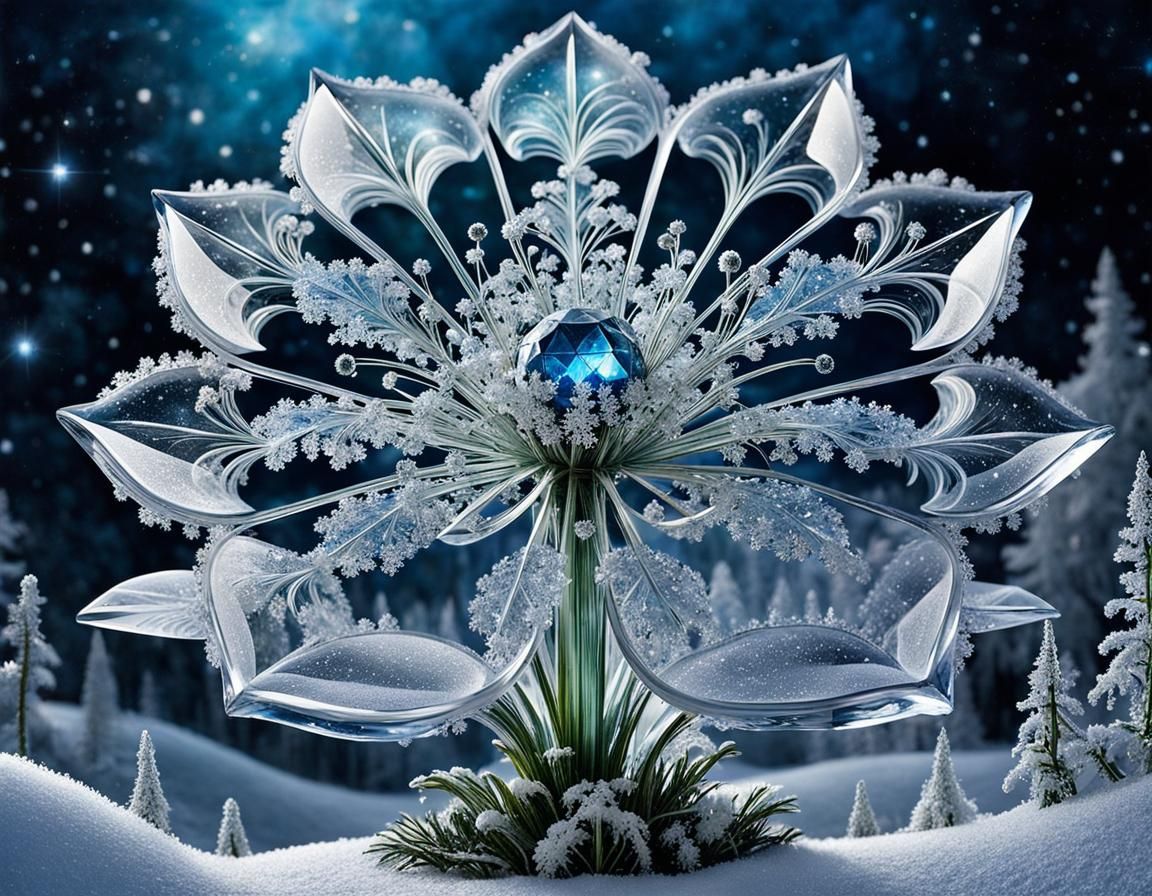 Crystal Snow Flower with Miniature World Inside