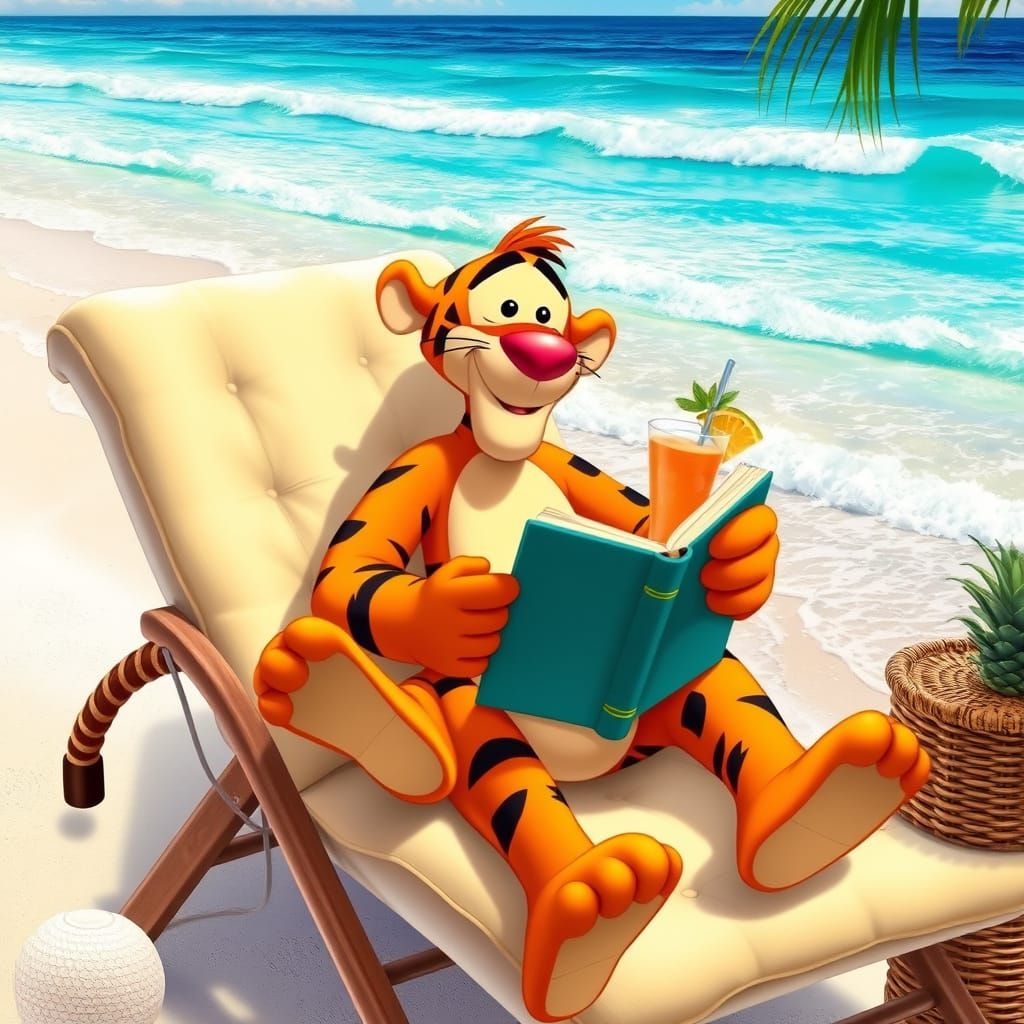 Whimsical Tigger on a Tropical Beach