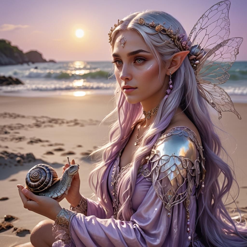 Elf Girl with Snail: Digital Art Portrait