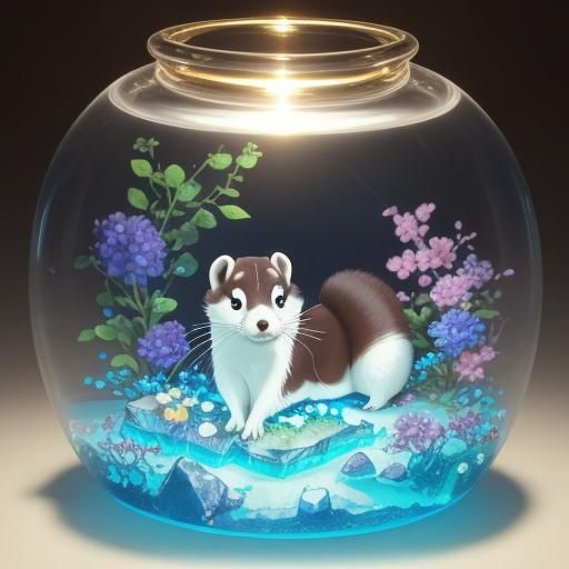 Playful Ferret with Glowing Jewels in Anime Style