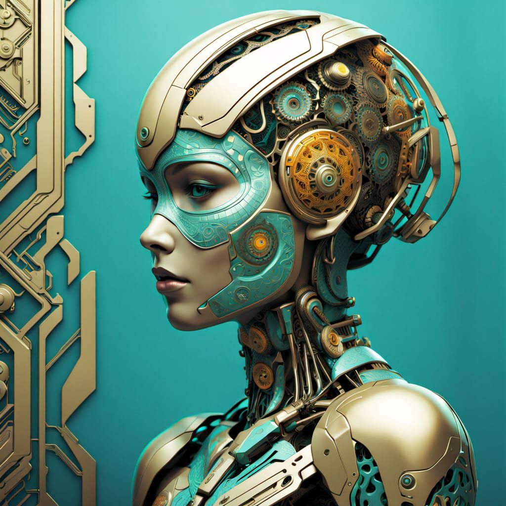 Geometric Cyborg in Suprematist Digital Art