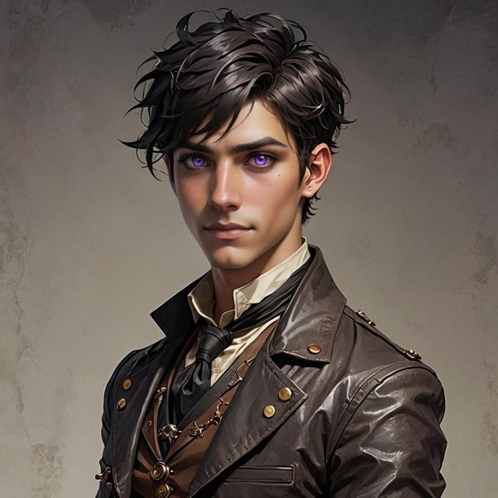 Steampunk Androgynous Male with Purple Eyes