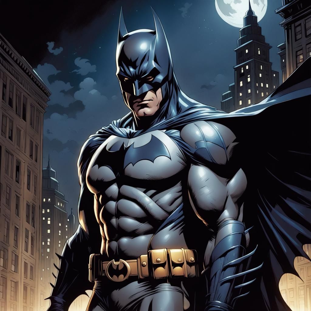 Unmasked Older Batman Portrait in Comic Book Style