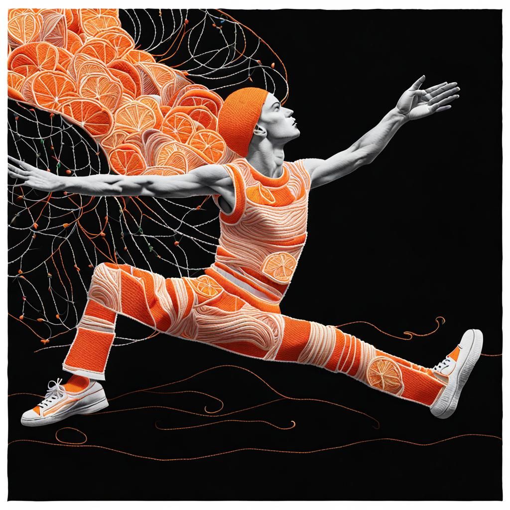 Surreal Embroidered Oranges Close-Up