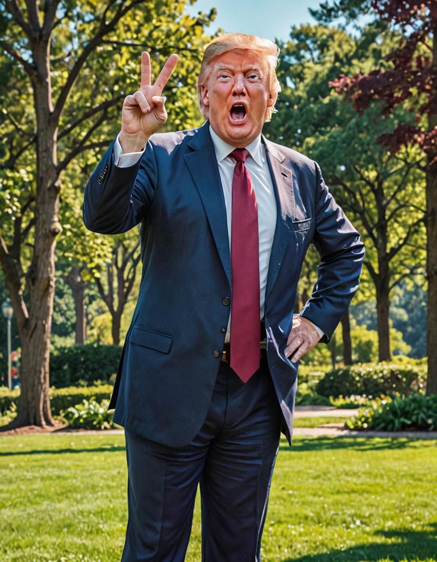 Satirical Cartoon of Donald Trump in a Bright Sunny Park