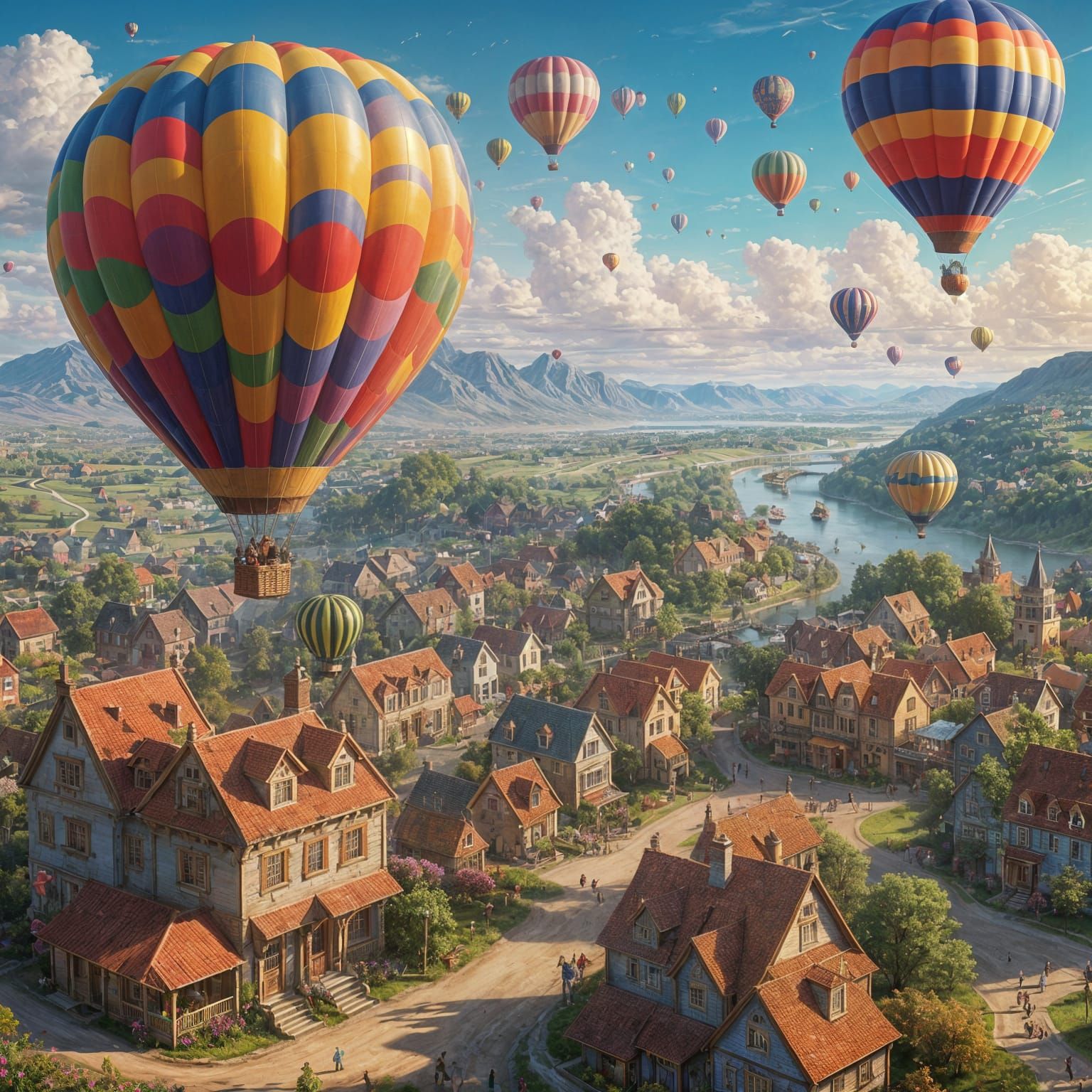 Womble in Hot Air Balloon: Fantasy Oil Painting