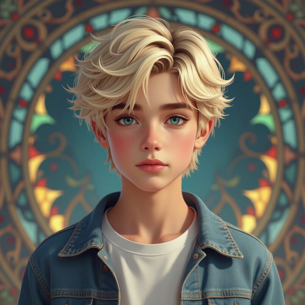 Teenage Boy Transforms to Girl: Hyperdetailed Art Nouveau Po...