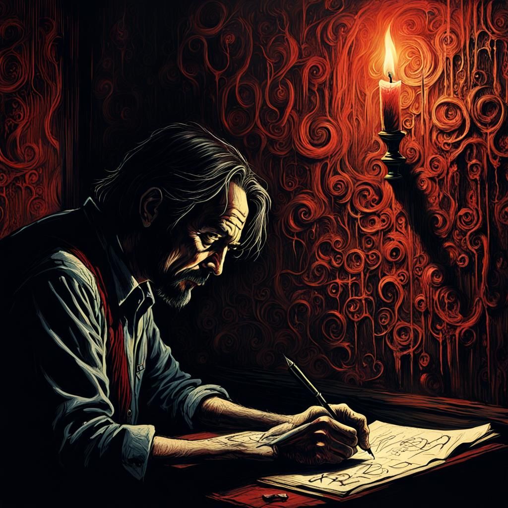 Eerie Dark Fantasy Illustration of Redrum Writing