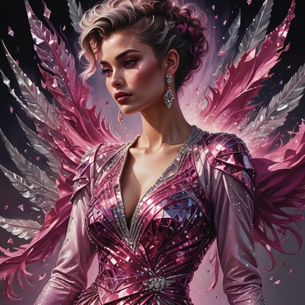 Woman in Crystal Dress with Baroque Art Nouveau Influences