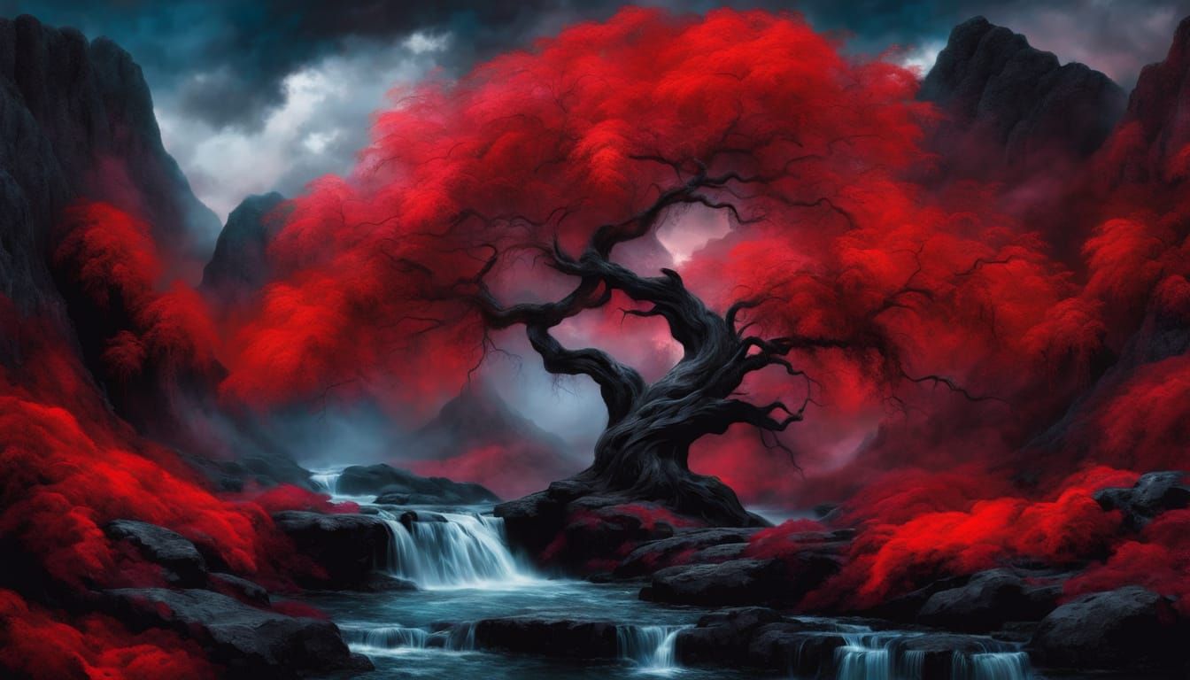 Mysterious Dark Forest Revealed by Fiery Waterfall in Oil Pa...