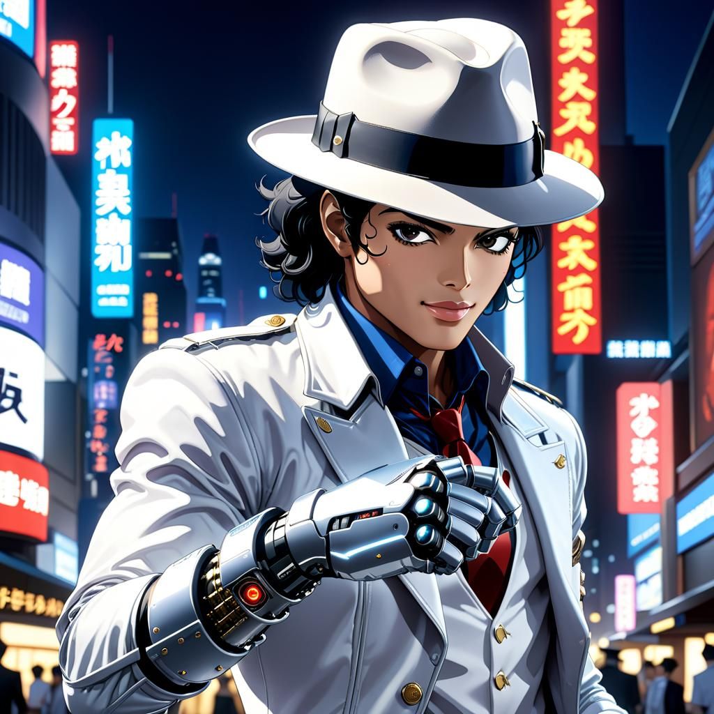 Anime Cyborg Smooth Criminal in Cityscape