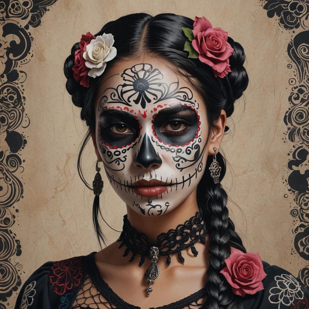 Catrina-Inspired Portrait of Spanish Woman in Splash Art