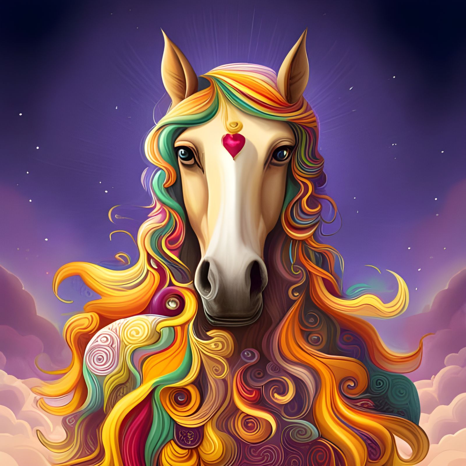 Colorful Candy Horse in Sky, Hyperrealistic Digital Art