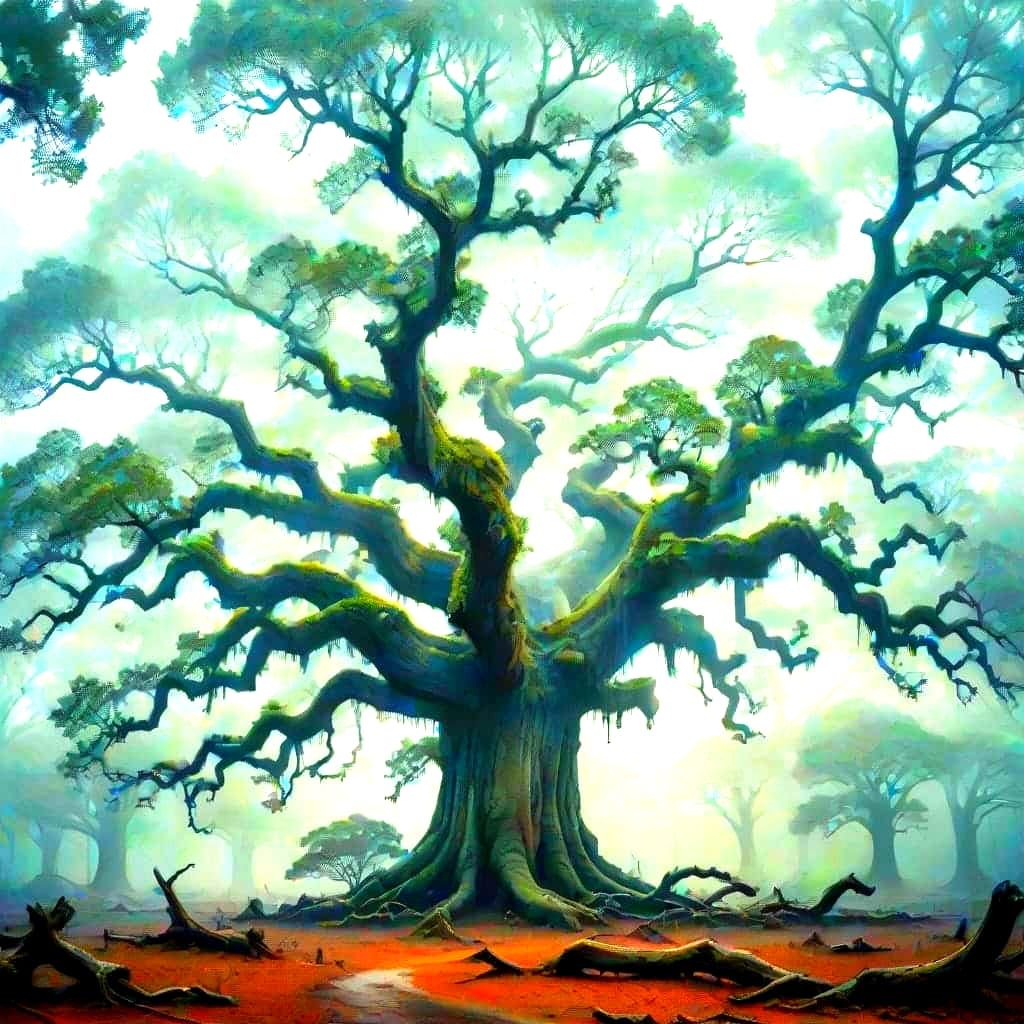 Post-Apocalyptic Angel Oak Tree in a Shimmering Dye-Transfer...