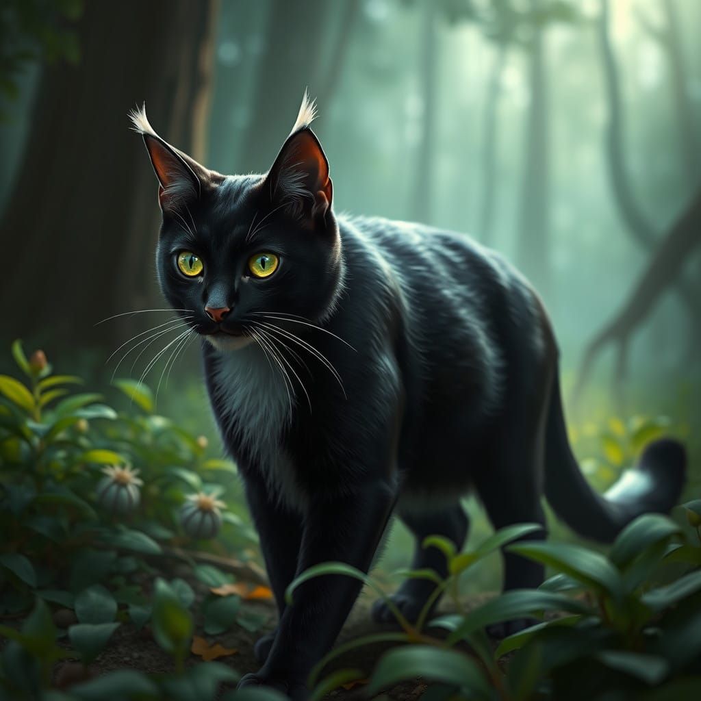Mystical Forest Feline in Matte Painting Style