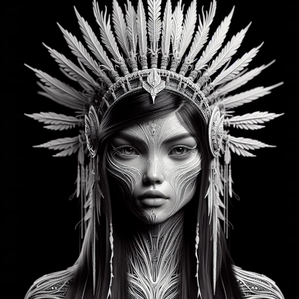 Monochrome Portrait of Native American Fairy