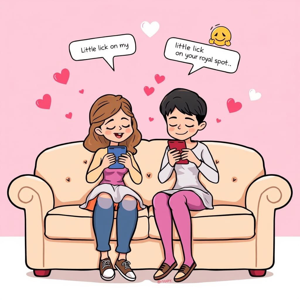 Cartoon Lovers Texting: A Whimsical Romance