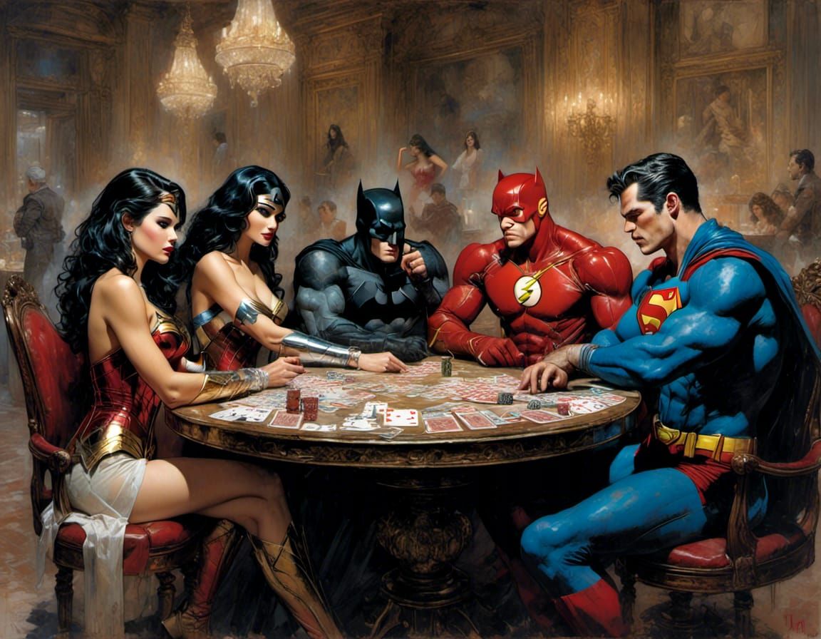 Justice League Poker Night in Luis Royo Style