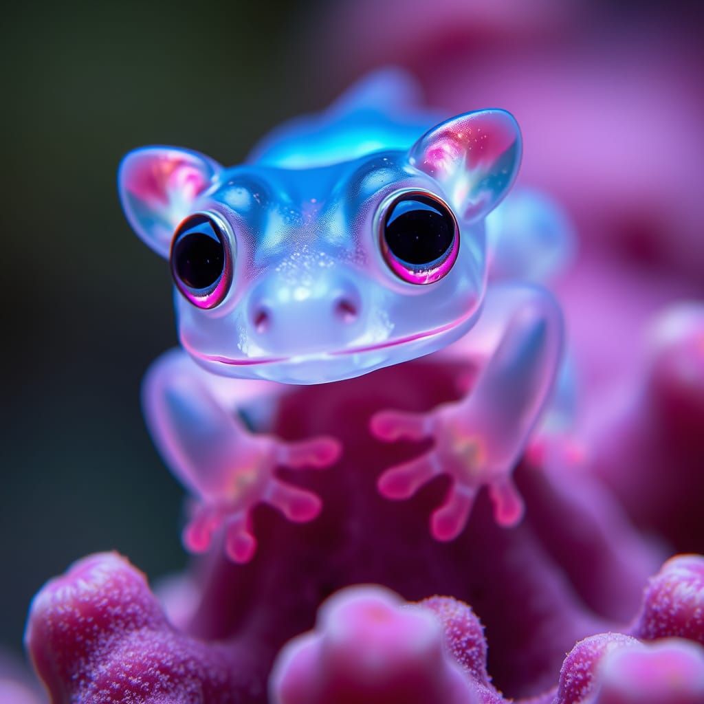 Surreal Bioluminescent Amphibian in Vibrant Coral Habitat