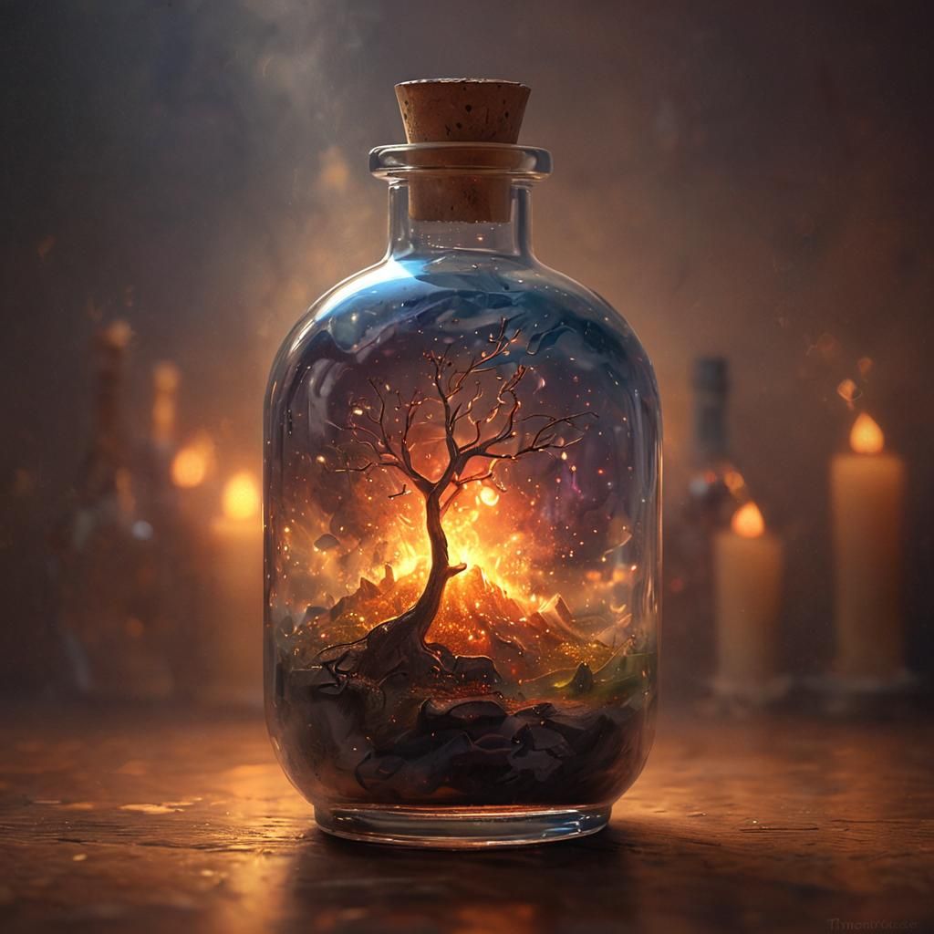 Fiery Earth in Glass Bottle: Ethereal Fantasy