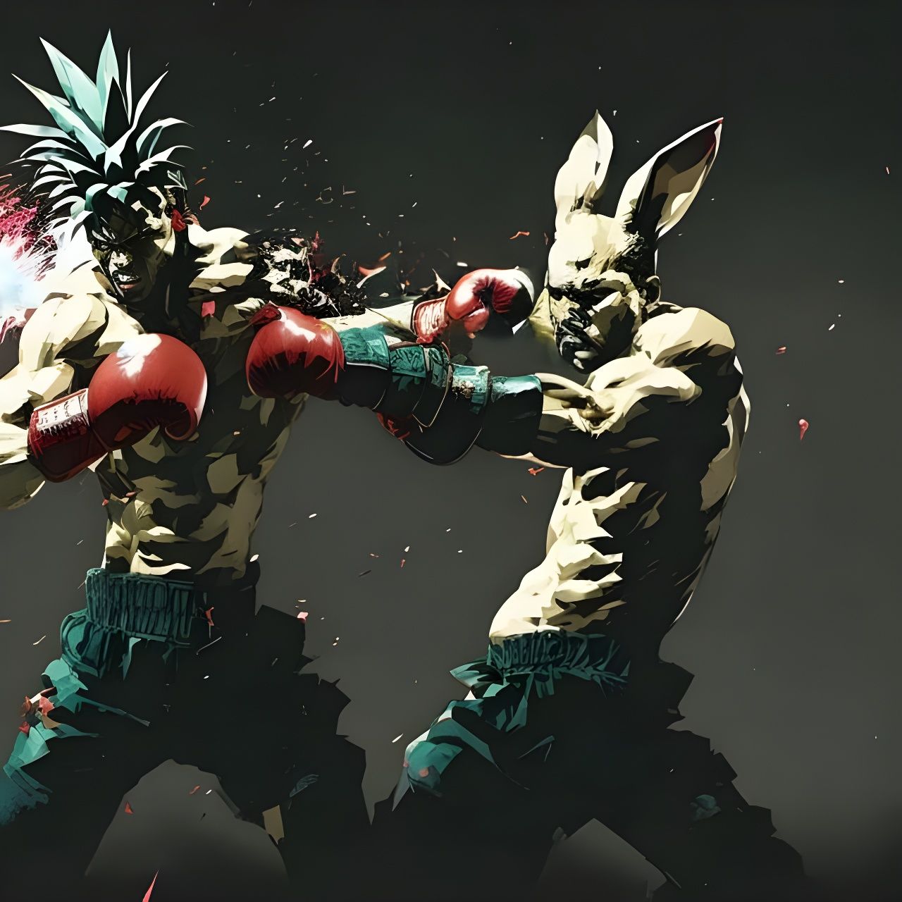 Pineapple Boxer Punching Through Pineapple: Digital Art