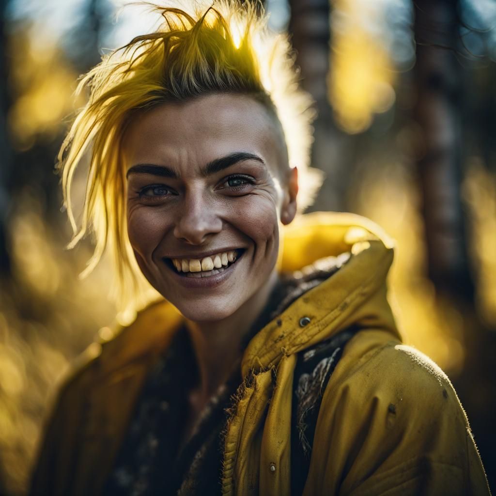 Woman with Mohawk in Sunlight, Street Photography Style