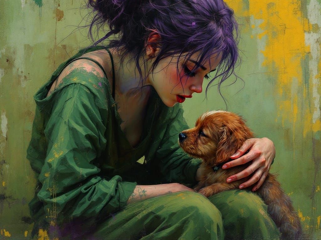 Emotive Grungy Girl in Whimsical Surreal Landscape