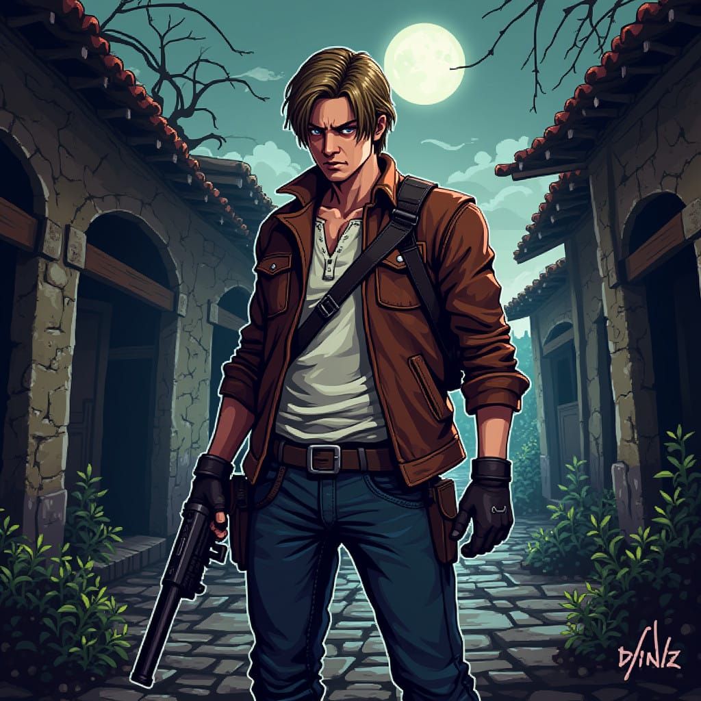 Leon Kennedy in 8-bit Pixel Art Horror Village