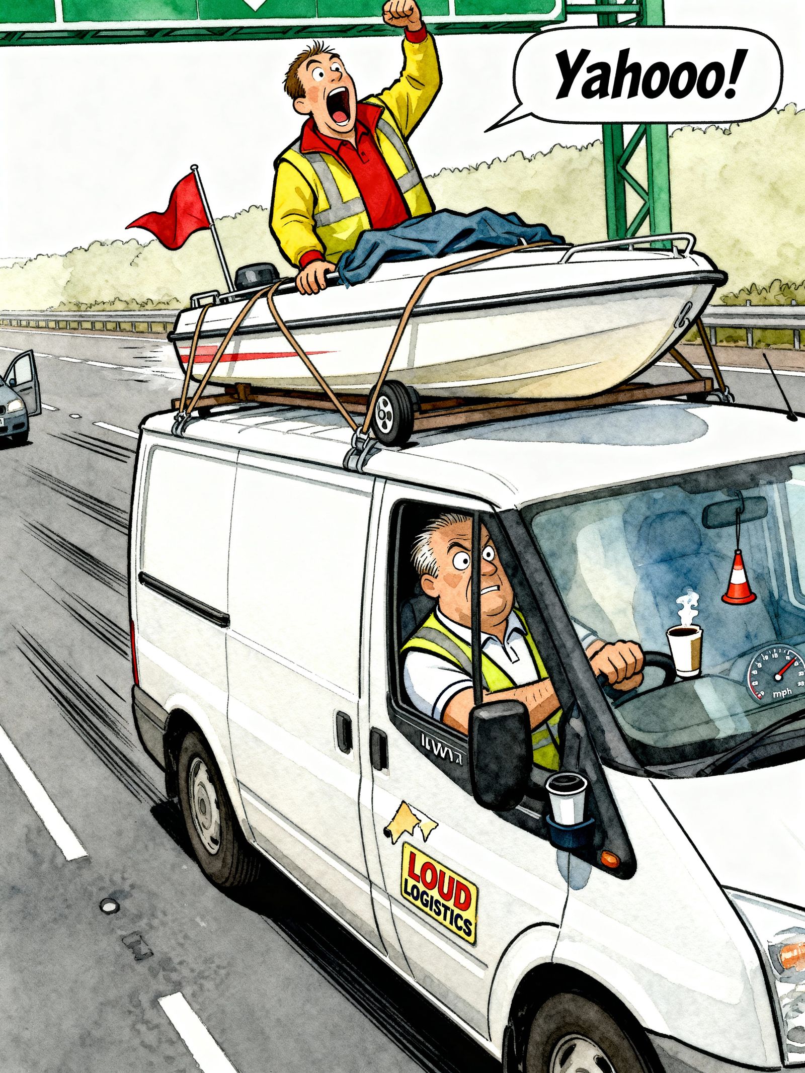 Comic Panel: Stressed Driver and Speedboat Dave