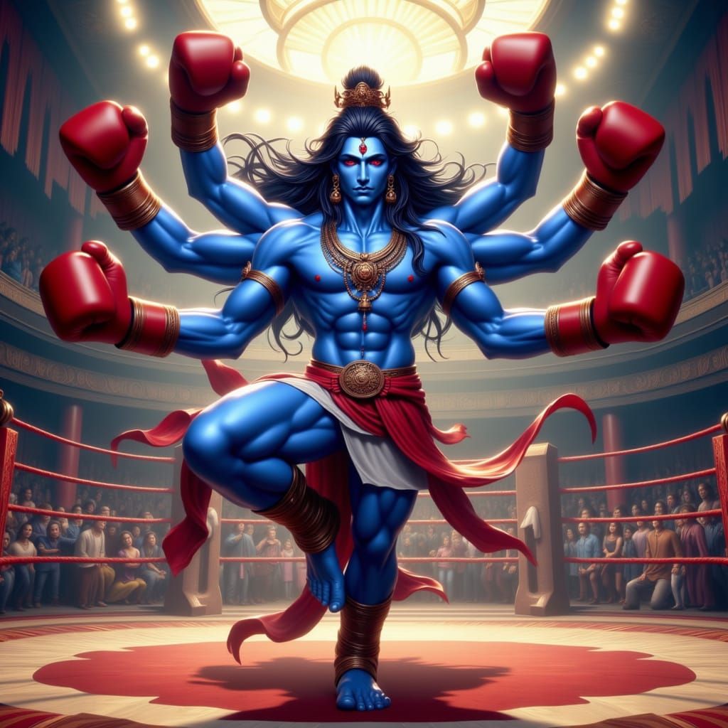 Six-Armed Boxer God Shiva in Yoga Pose