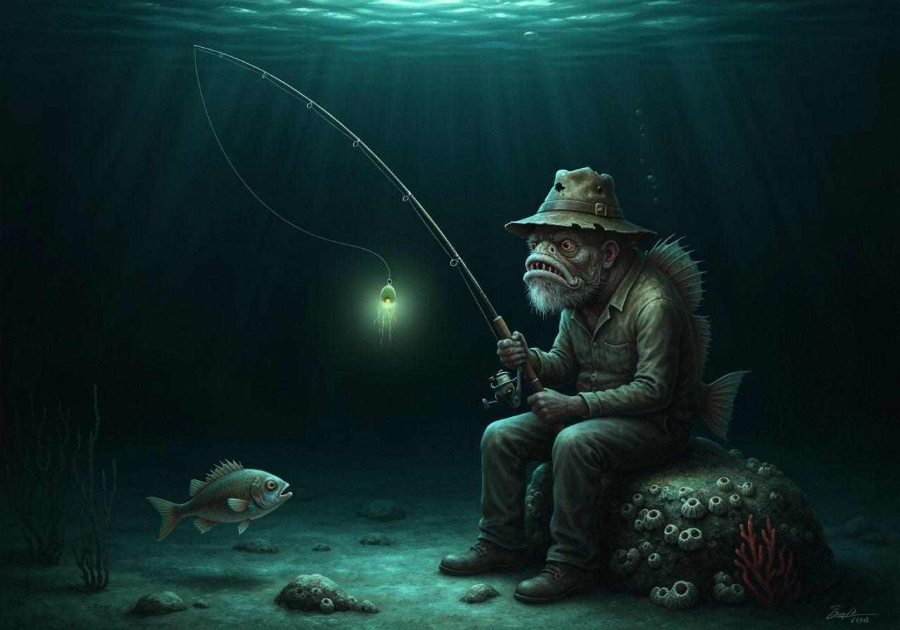 Anglerfish Fisherman in Gritty Oil Painting Style