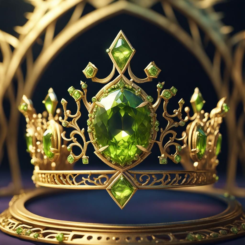 Peridot Gems in Golden Filigree Crown