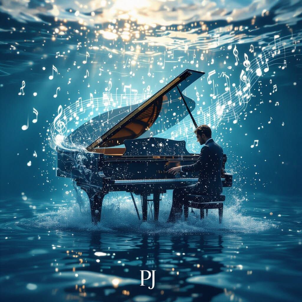 Ethereal Piano Dissolving into Music and Water