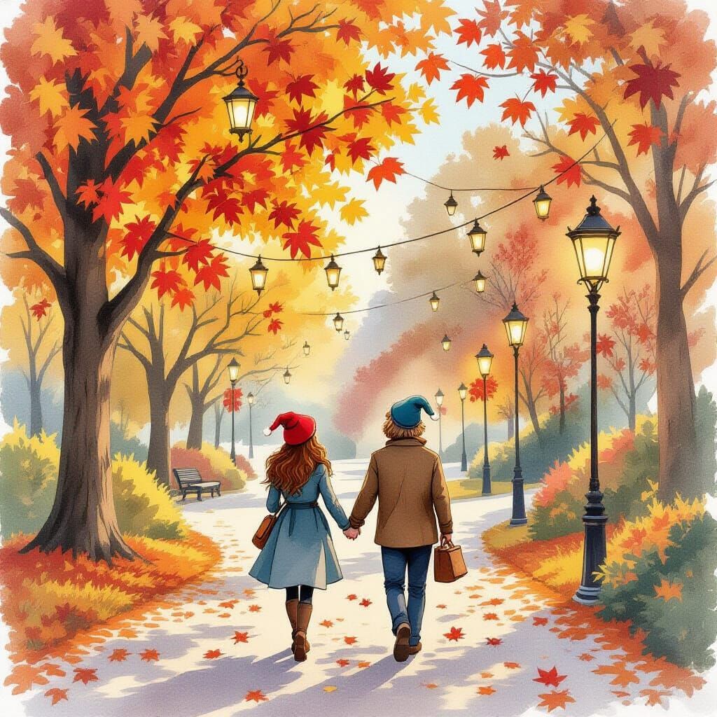 Autumn Elf Date Night in Watercolor Style