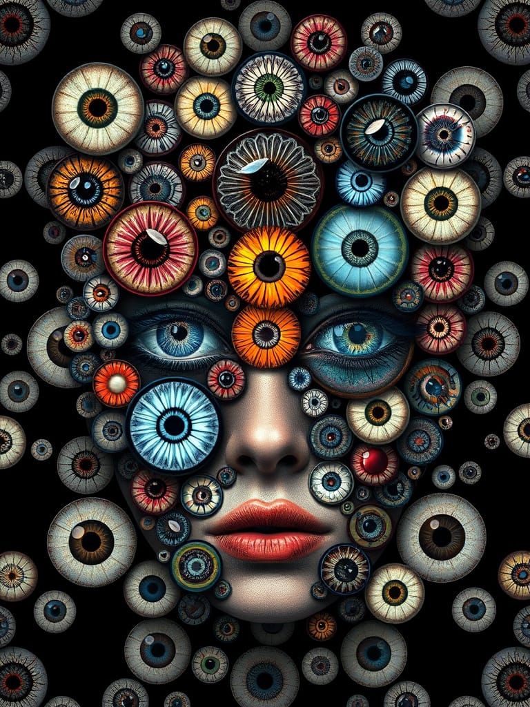 Hyper Detailed Surreal Woman in a Circle of Micro Vegetables