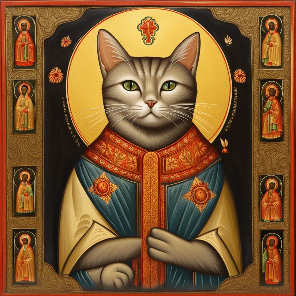 Cat Saint in Russian Orthodox Icon Style