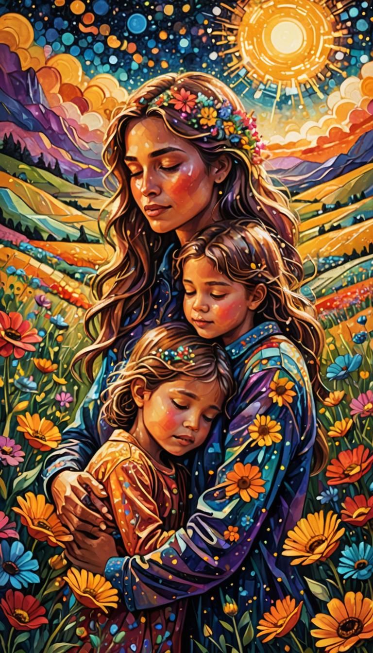 Mother and Child Embrace in Cosmic Field