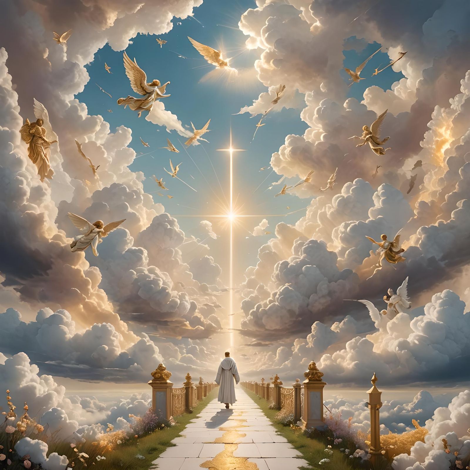 Angelic Golden Path to Heaven in Pastel Colors