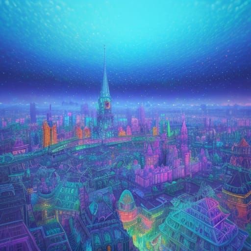 Surreal Cityscape Made of Shimmering Bubbles