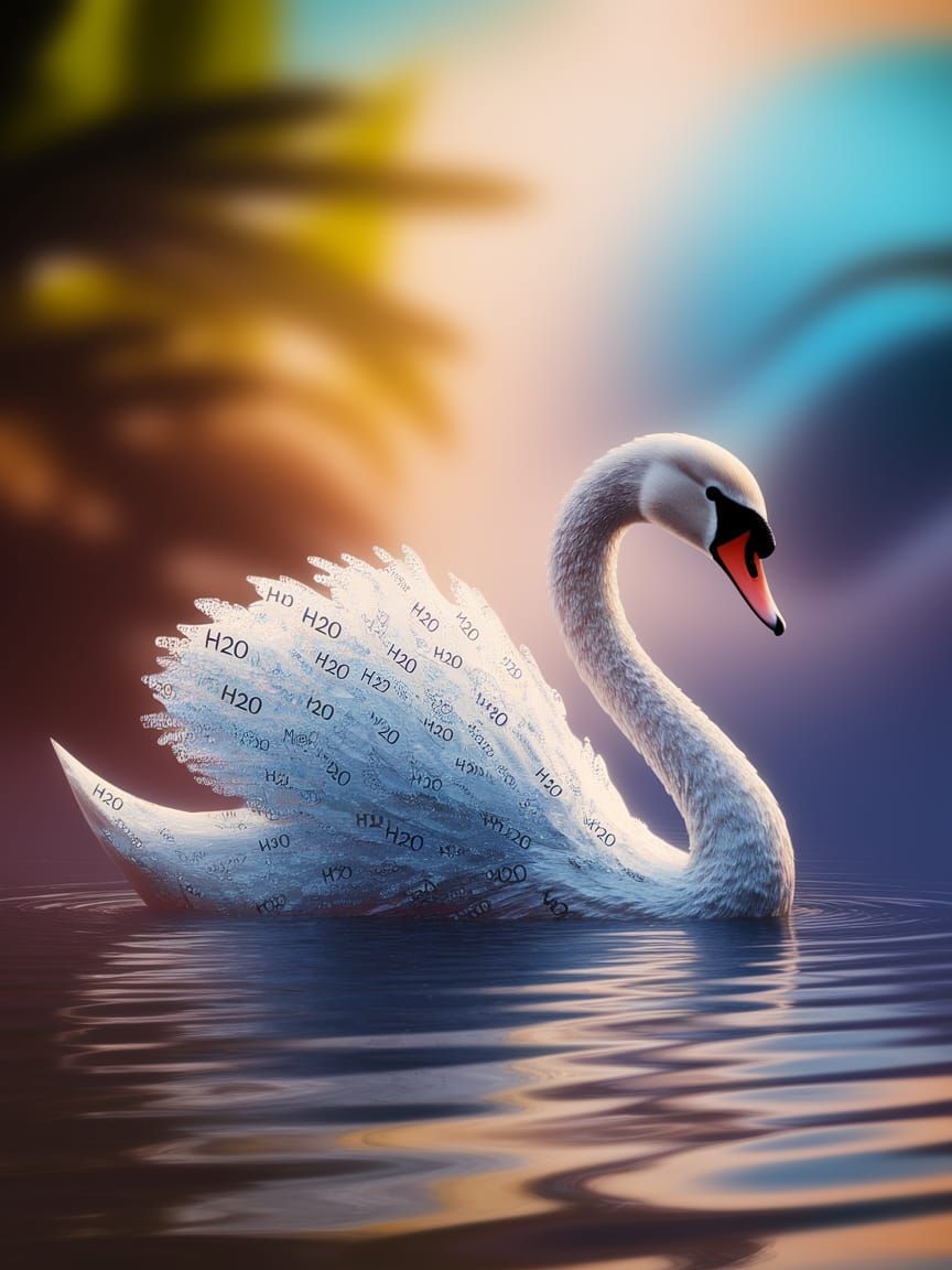 Surreal Swan Emerges from H2O Pool in Vibrant Digital Art