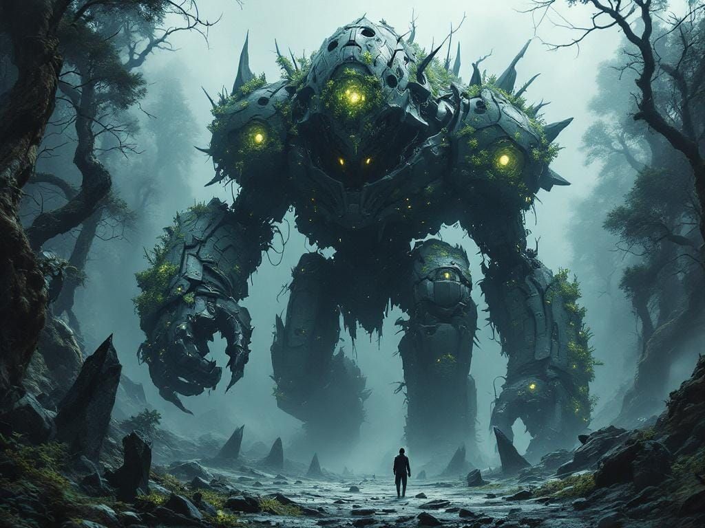 Colossal Biomechanical Machine in Ancient Forest