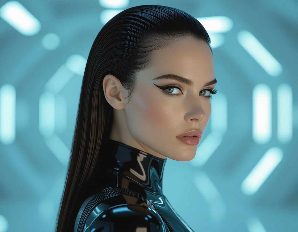 Cyberpunk Woman with Sleek Slicked-Back Hair