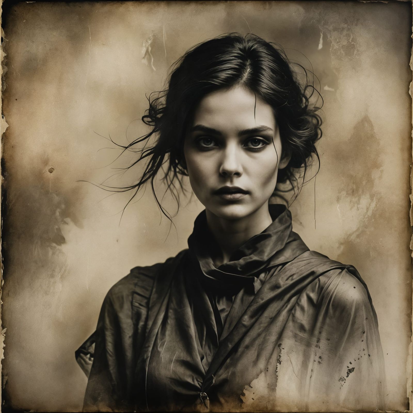 Eerie Portrait in Sepia Tones with Ink Wash Effect