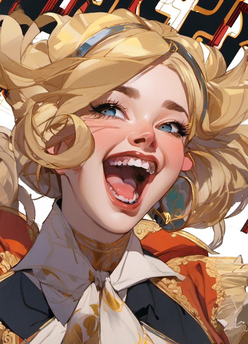 Laughing Anime Girl in J.C. Leyendecker Anime Style