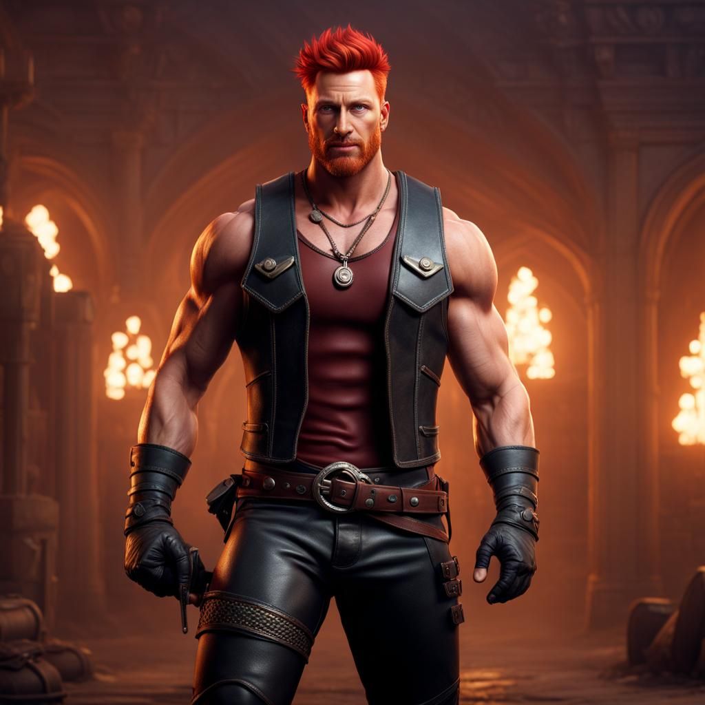 Smiling Redhead in Leather: Detailed Fantasy Portrait