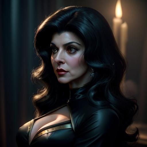 Stunning Sorceress with Onyx Earrings: Cinematic Film Still