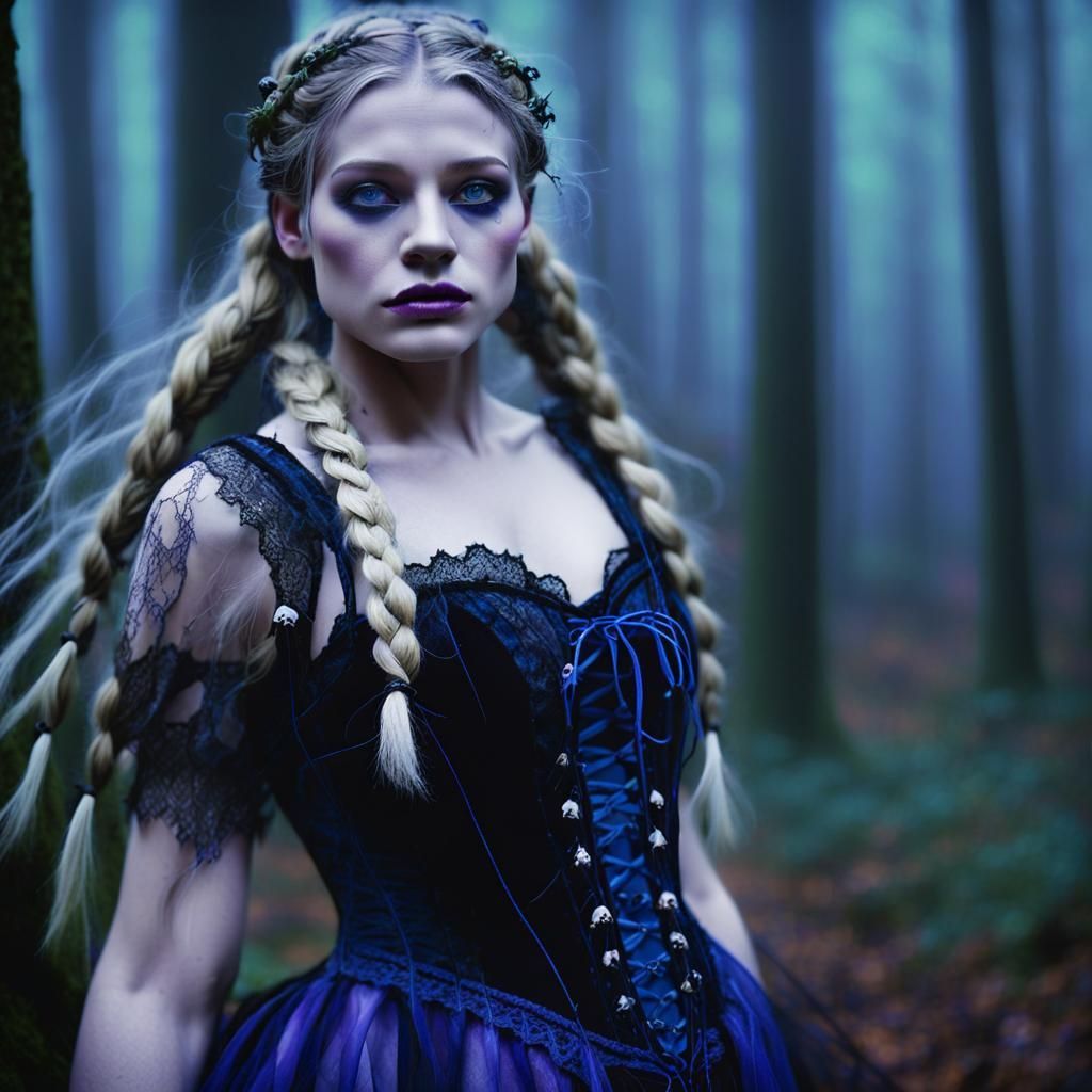 Mystical Girl Witch in Forest Concept Art