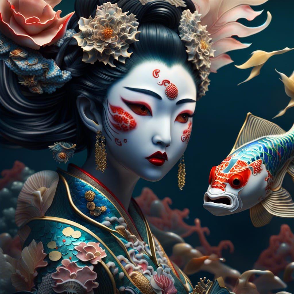 Geisha with Koi Carp