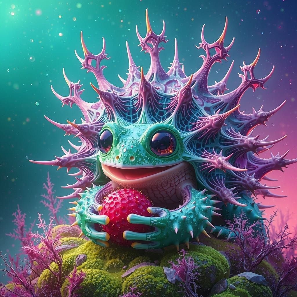 Adorable Frog-Tortoise Creature in Magical Forest Concept Ar...